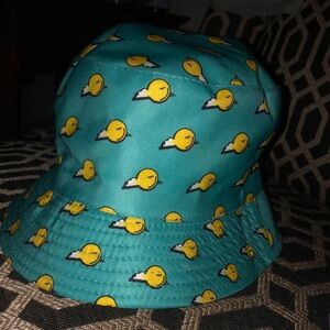 Teal Bucket Hat with Yellow Pattern